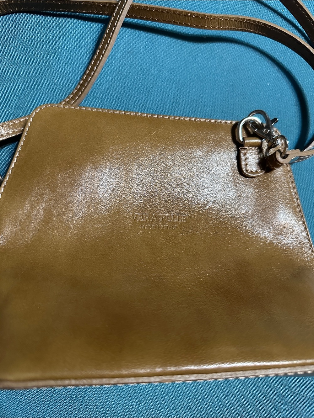 Vera Pelle Camel Leather Crossbody Bag Made in Italy